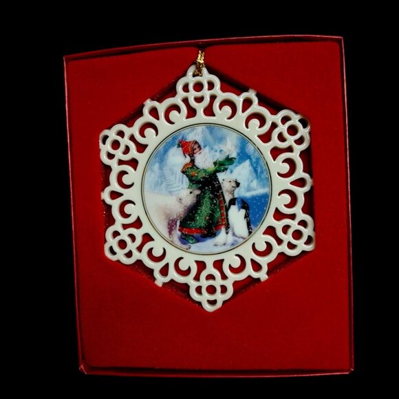 NIB 1990s Lenox "Gift of Peace" Polar Bear & Penguin Snowflake Ornament - Picture 1 of 2